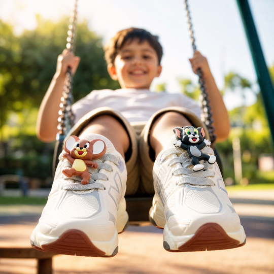 Pies con tenis Tom y Jerry en columpio