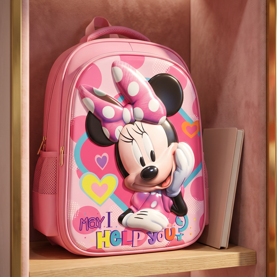 Morral escolar 3D Minnie rosado vista 2