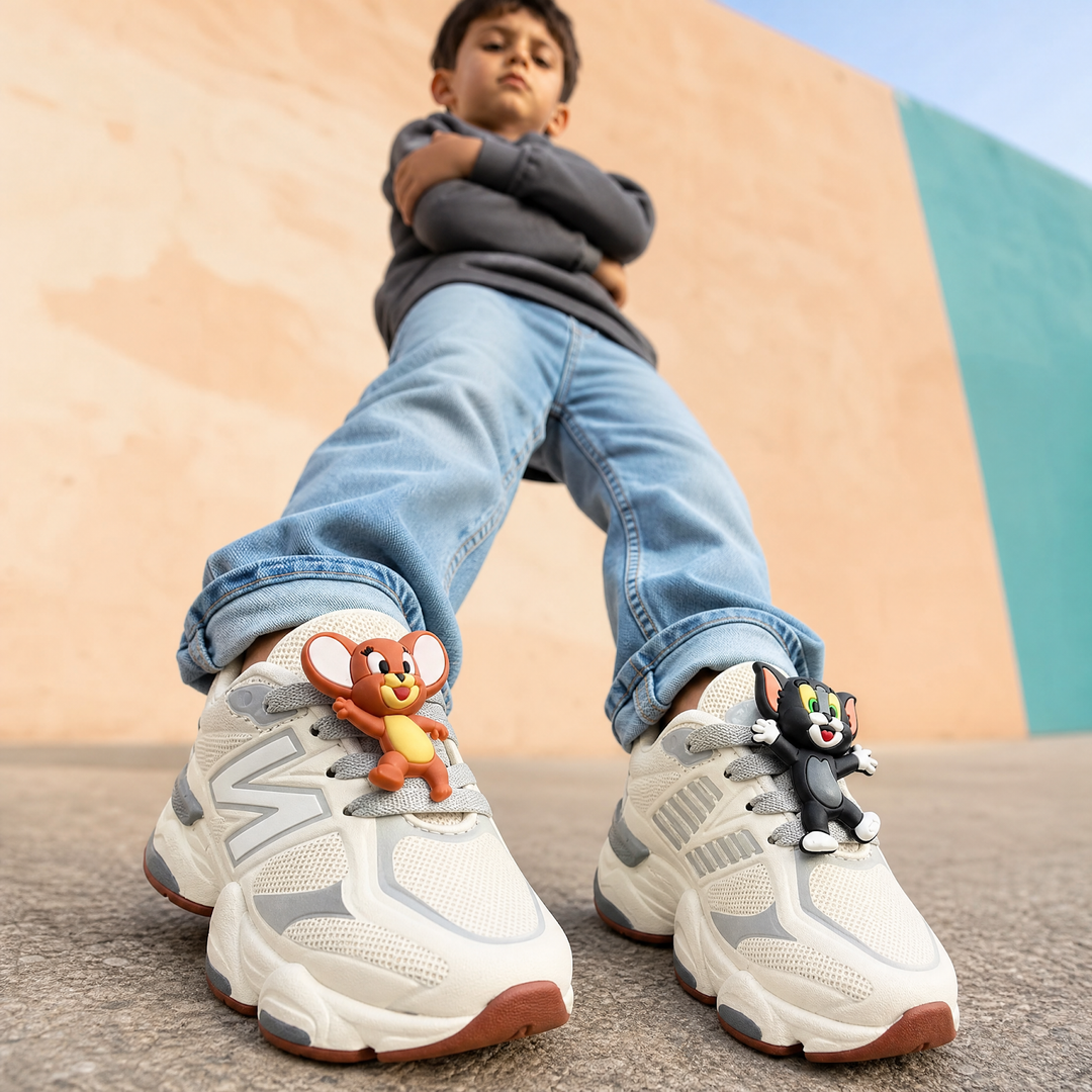 Niño usando los tenis Tom y Jerry