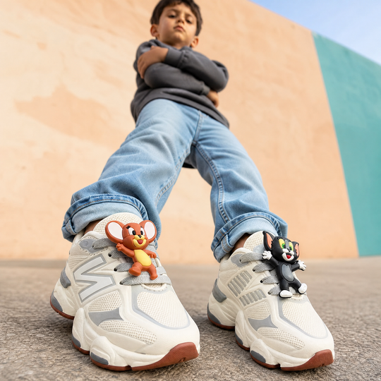 Niño usando los tenis Tom y Jerry