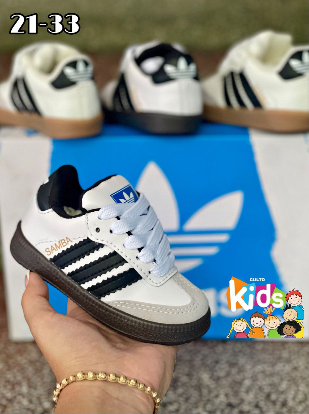 Tenis Samba Kids blanco negro tallas 21 a 33