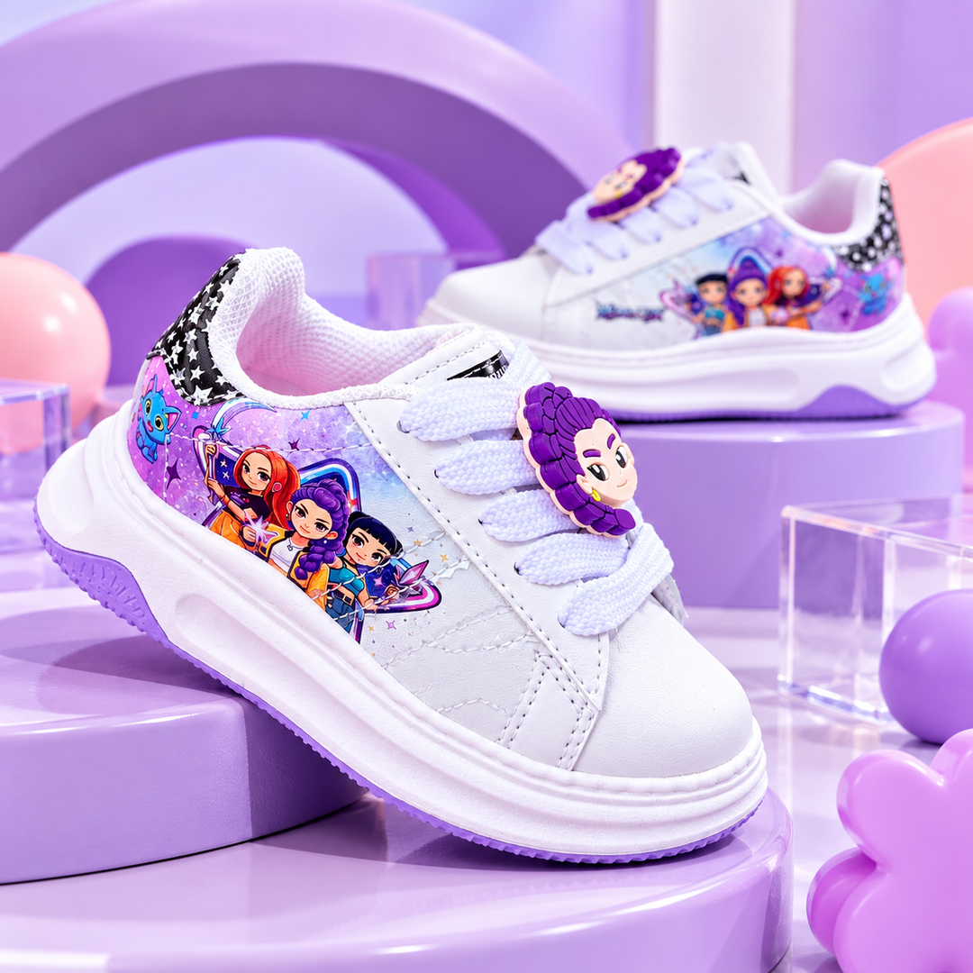 Tenis Guerreras K-Pop con pin, suela plataforma lila
