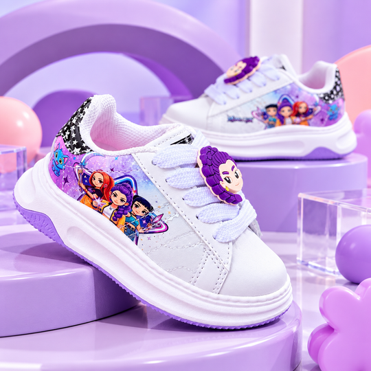Tenis Guerreras K-Pop con pin, suela plataforma lila