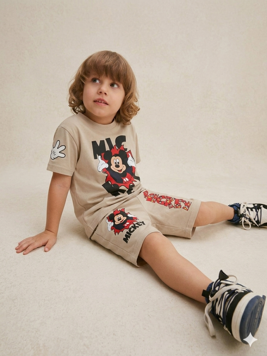 Conjunto Mickey Mouse Beige - niño sentado
